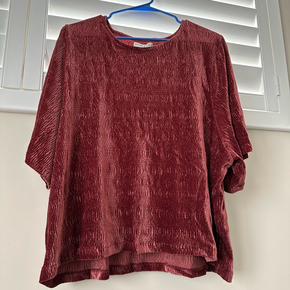 NWT Madewell Crinkle Velvet Flutter Sleeve Top in Dusty Burgundy, 3X